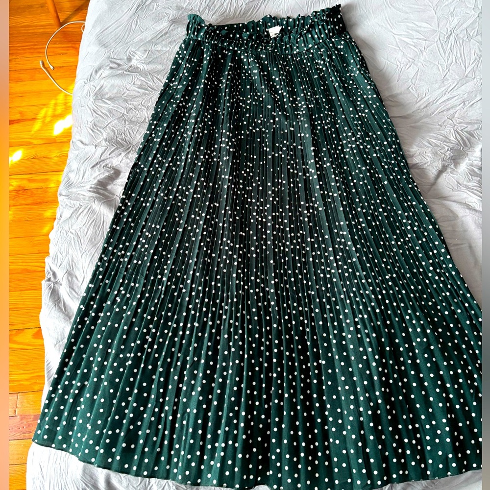 EXLURA Womens High Waist Polka Dot Pleated Skirt Midi Swing Skirt with Pockets
